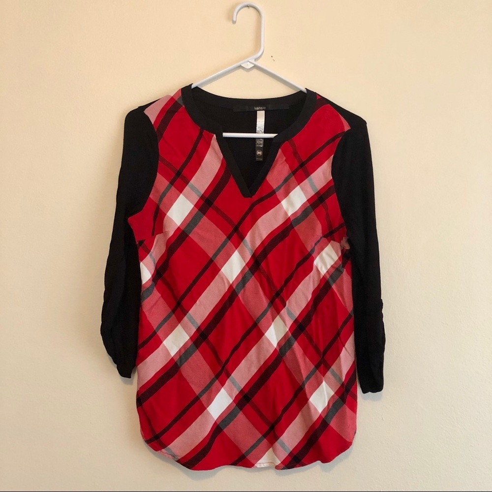 Kensie Plaid Top Size M